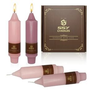5 Inch Short Taper Candles Unscented Handmade Set of 4 (Gradient Pink)